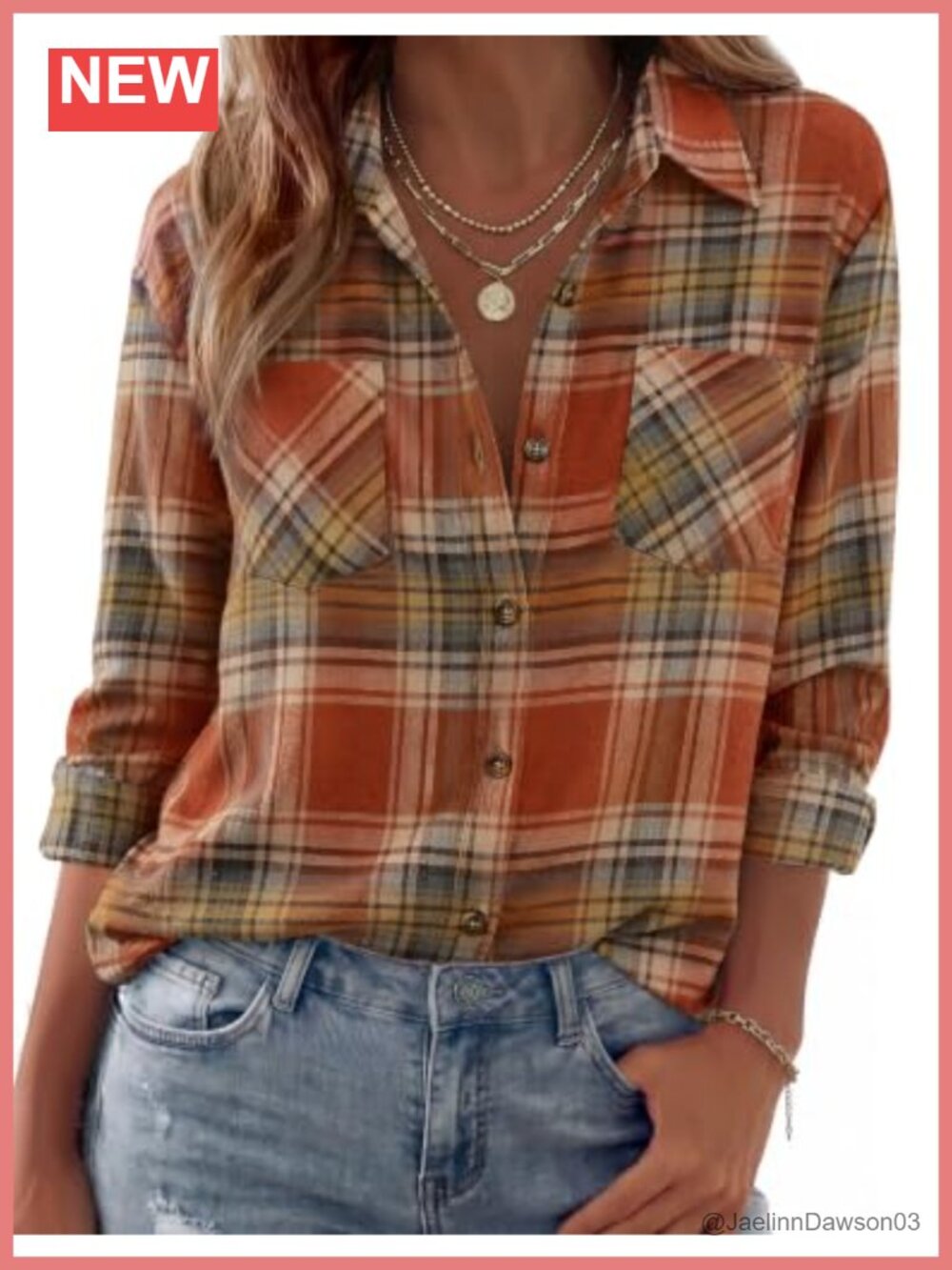 Women's Plaid Flannel Button Down Shirt Long Sleeve Casual Fall Top